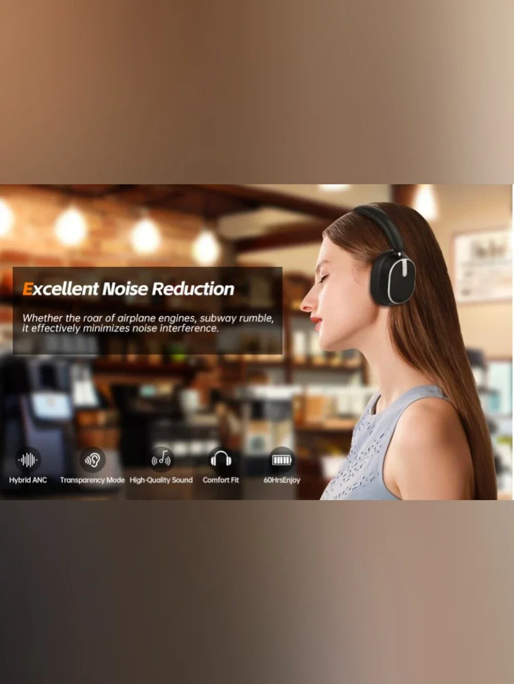 Wireless Black Over-Ear Headphones with ANC and Digital Display